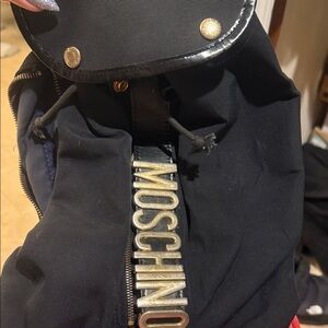 Moschino Black and Gold Logo Backpack